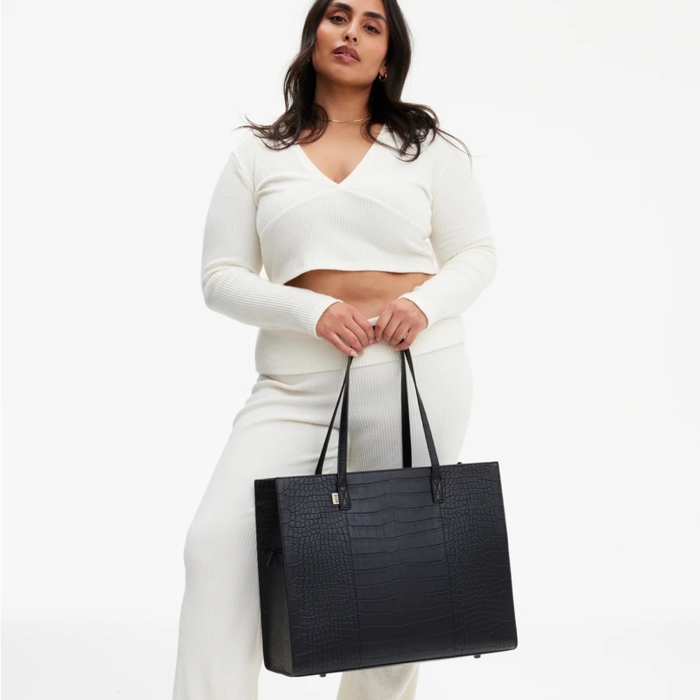 Beis - The Large Work Tote 
in Black Croc Purse - Picture 7 of 9